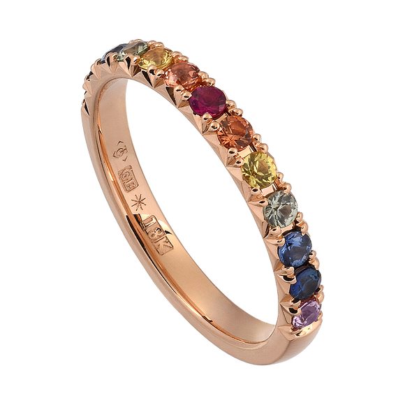AURORA RAINBOW - Alliance ring in red gold with colorful gemstones