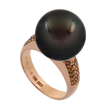 ROYAL PEARL RING - RED GOLD ( Black / White pearl )