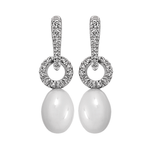 BELL - White pearl earrings in 18k white gold