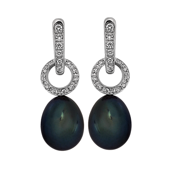 BELL - Black pearl earrings in 18k white gold