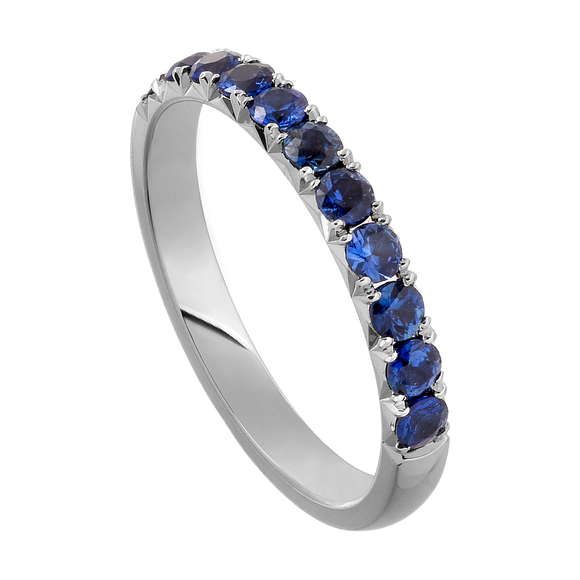 AURORA BLUE - Half alliance ring in white gold covered with blue sapphires