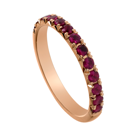 AURORA MAGENTA - Half alliance ring in 18k red gold covered with magenta rubies